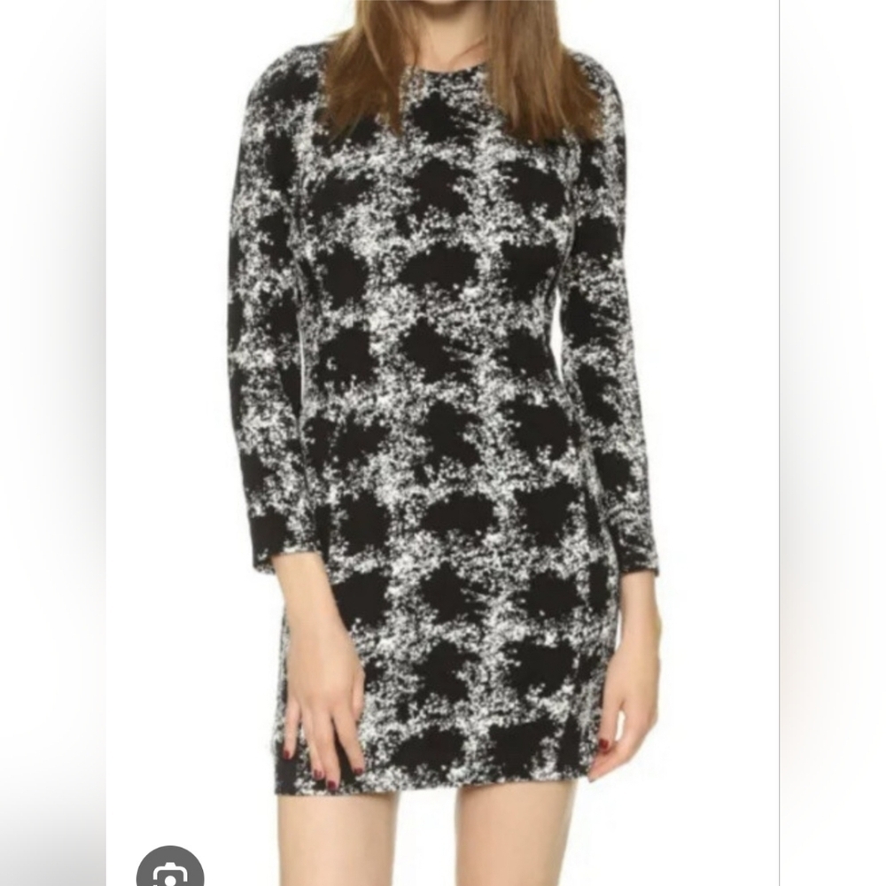 Club Monaco Black White Knit Kaisie Dress Long Sleeve Back Zip Lined Size 6